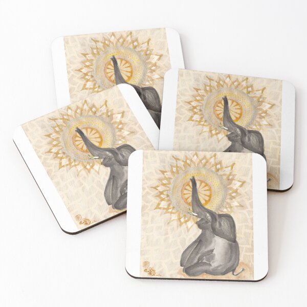 Item preview, Cute Elephant with golden mandala Ink and watercolour art designed and sold by Pragonette.