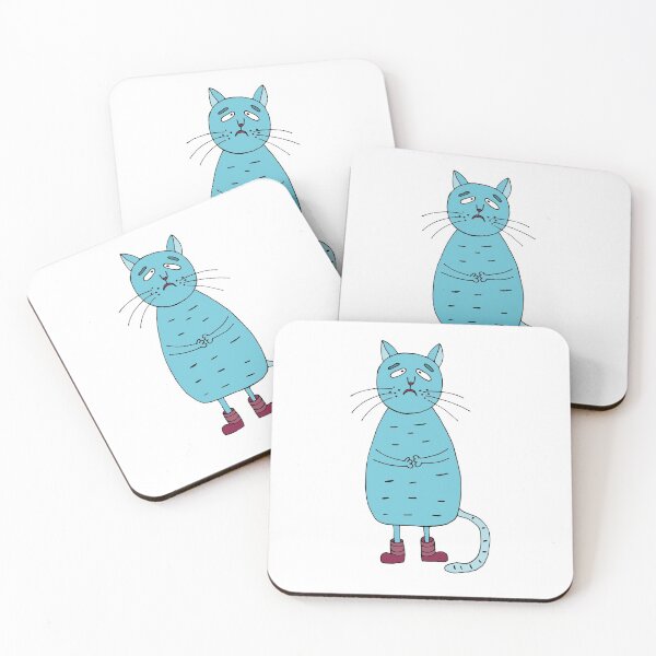 Item preview, sad blue cat in burgundy shoes designed and sold by Olga81creative.