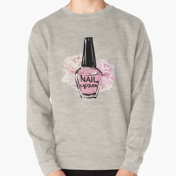 Pink Nail polish with peonies Pullover Sweatshirt