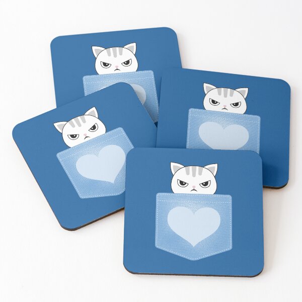 Item preview, Kawaii Fluffy Angry Neko Cat in Shirt Pocket designed and sold by Meek-Anime.