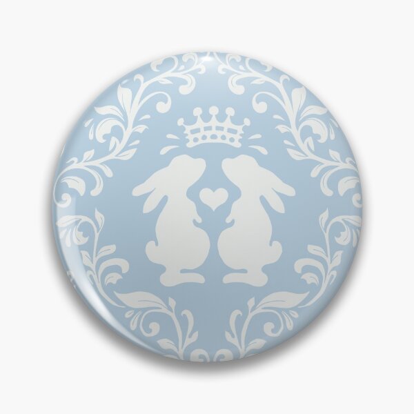 Item preview, light blue romantic damask pattern with rabbits designed and sold by colorofmagic.