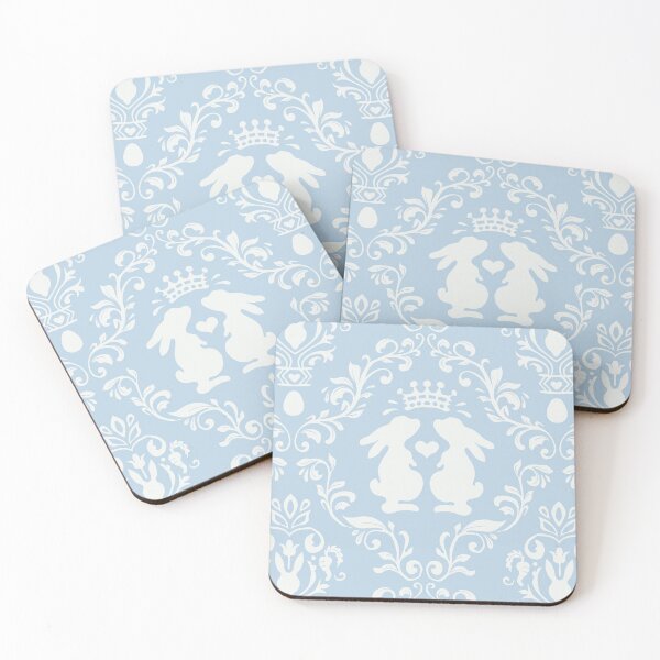 Item preview, light blue romantic damask pattern with rabbits designed and sold by colorofmagic.