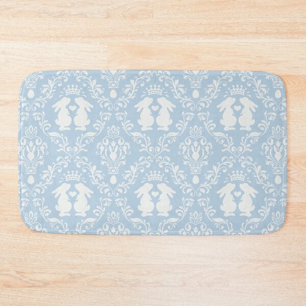 Item preview, light blue romantic damask pattern with rabbits designed and sold by colorofmagic.