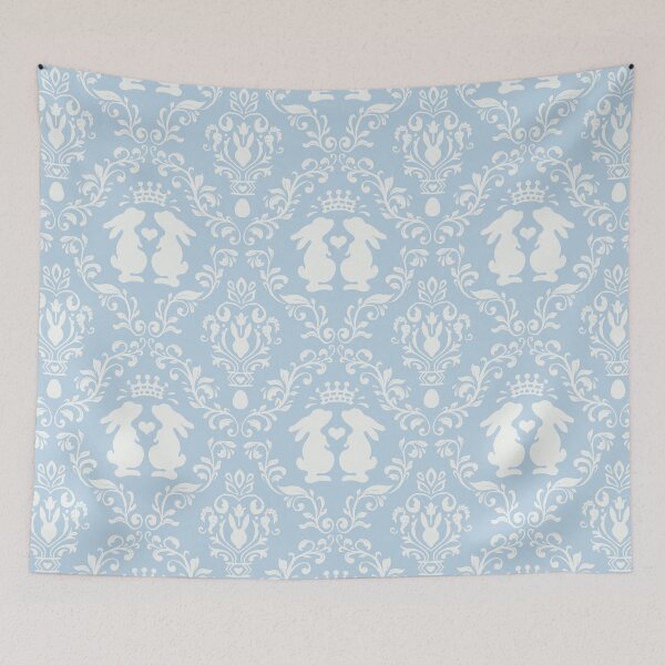 Item preview, light blue romantic damask pattern with rabbits designed and sold by colorofmagic.