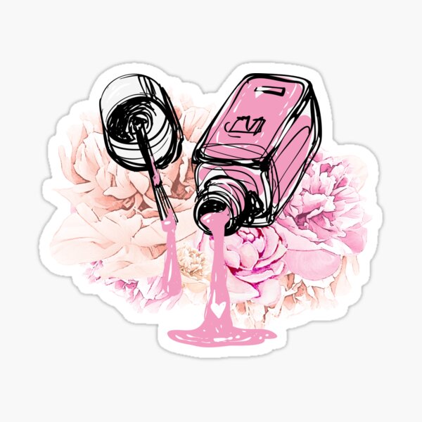 Blush pink nail polish and peony flowers Sticker