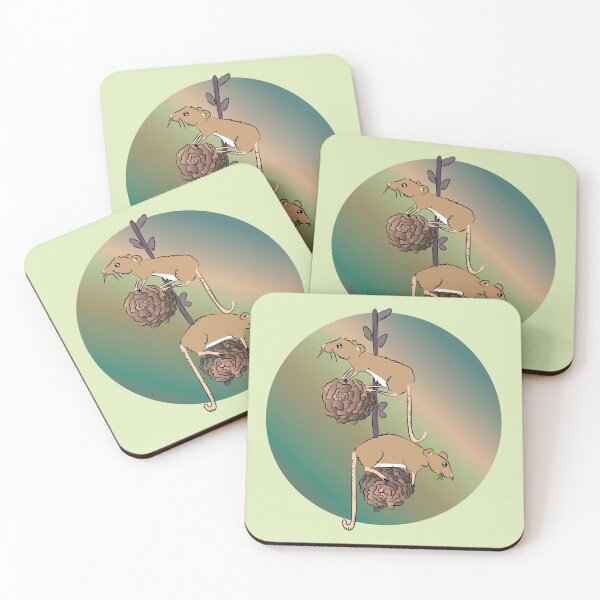 Item preview, Cute harvest mice playing on a branch with pinecones designed and sold by FunnyChameleon.