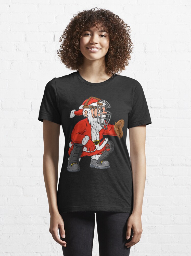 Disover Christmas Santa Claus Baseball Catcher Boys Girls Kids Xmas Essential T-Shirt
