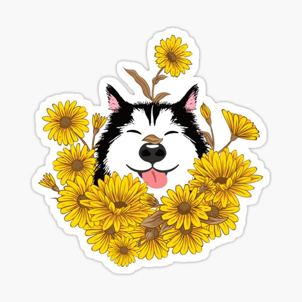 Item preview, Siberian Husky Dog and Sunflowers designed and sold by Lulupainting.