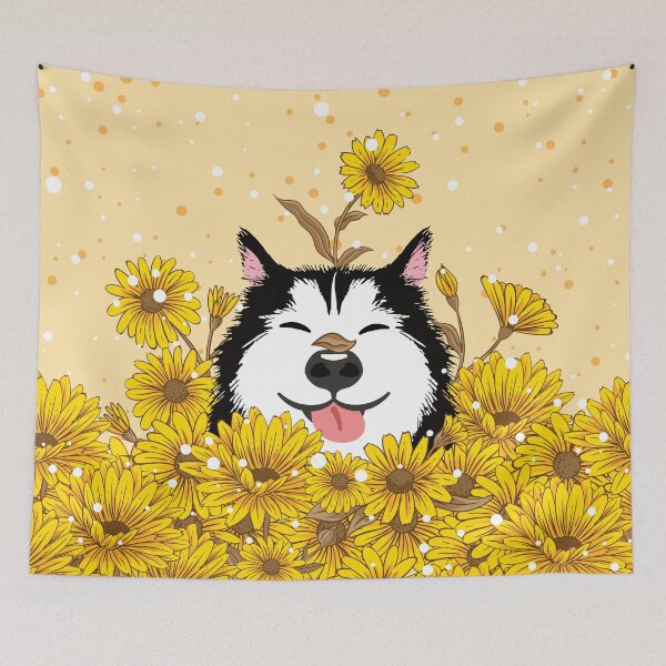 Item preview, Siberian Husky Dog and Sunflowers designed and sold by Lulupainting.