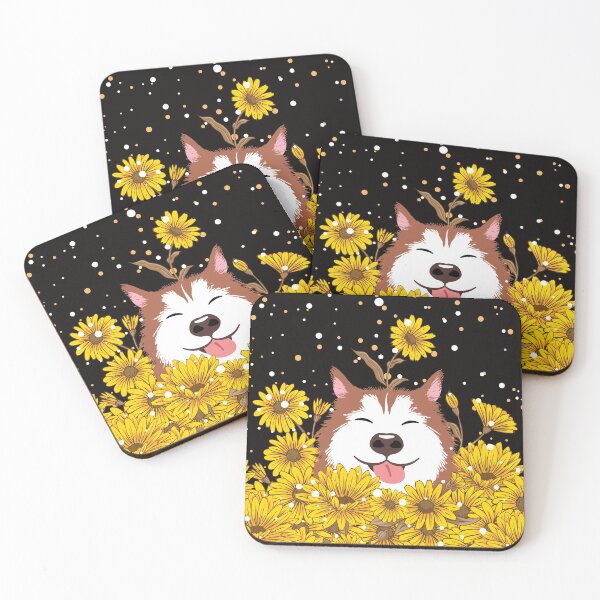 Item preview, Red Siberian Husky Dog and Sunflowers  designed and sold by Lulupainting.