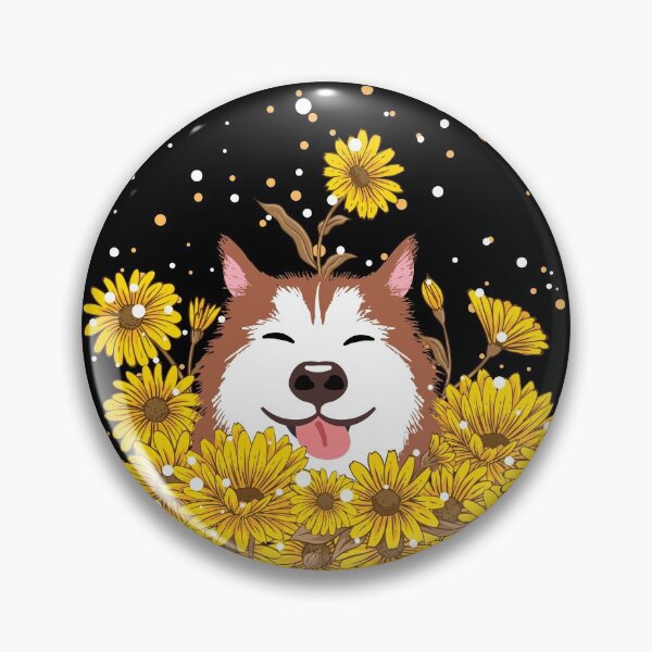 Item preview, Red Siberian Husky Dog and Sunflowers  designed and sold by Lulupainting.