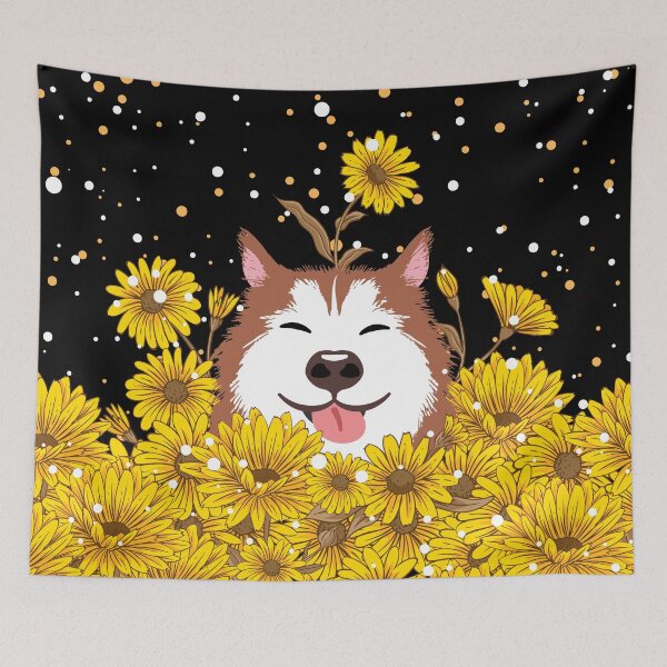 Item preview, Red Siberian Husky Dog and Sunflowers  designed and sold by Lulupainting.