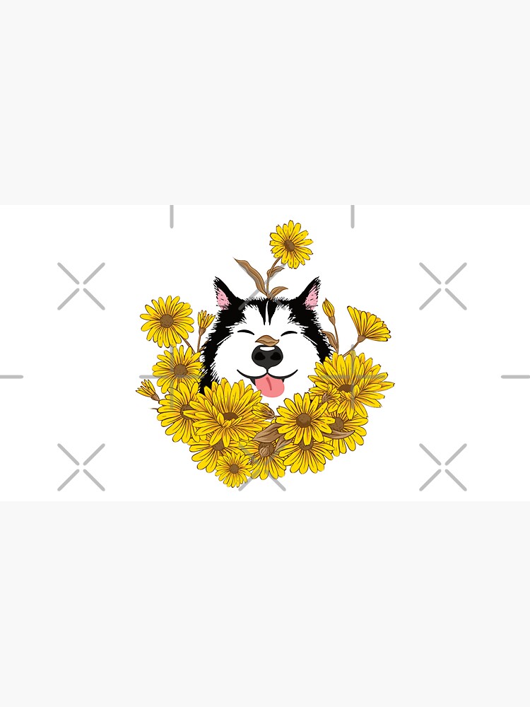 Siberian Husky Dog and Sunflowers by Lulupainting