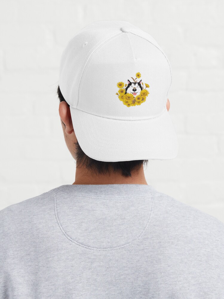 Alternate view of Siberian Husky Dog and Sunflowers Cap