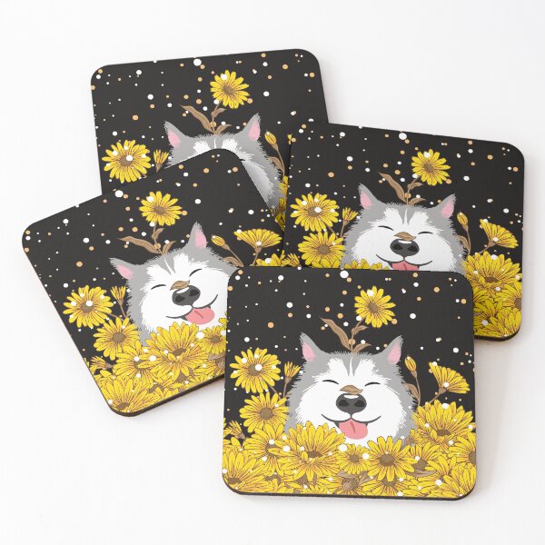 Item preview, Gray Siberian Husky Dog and Sunflowers  designed and sold by Lulupainting.