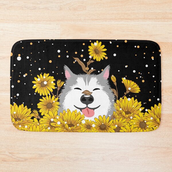 Item preview, Gray Siberian Husky Dog and Sunflowers  designed and sold by Lulupainting.