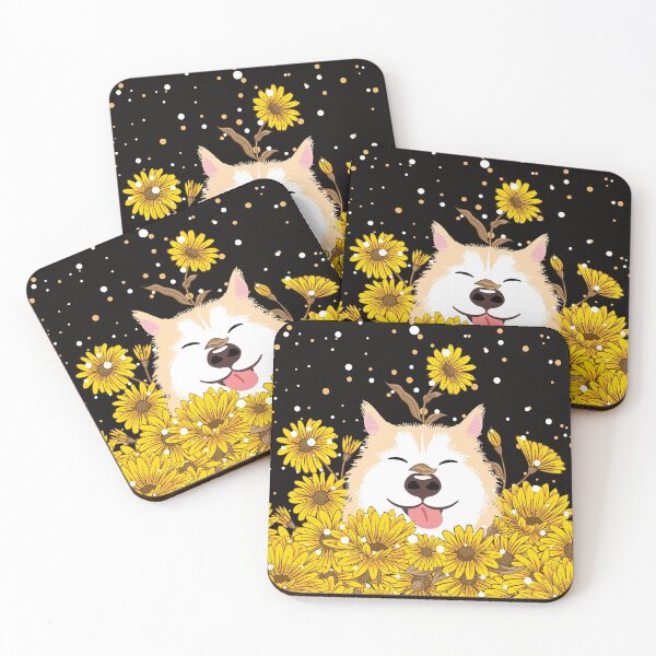 Item preview, Yellow Siberian Husky Dog and Sunflowers  designed and sold by Lulupainting.