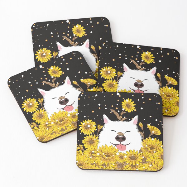 Item preview, White Siberian Husky Dog and Sunflowers  designed and sold by Lulupainting.