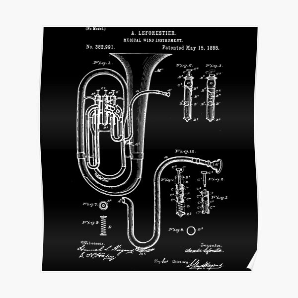 "Tuba Patent Graphic Blueprint Tuba player" Poster for Sale by