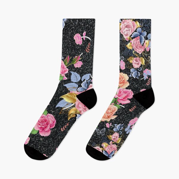 Item preview, Beautiful pink roses butterflies golden leaves glittering floral designed and sold by TheSeasonalYard.