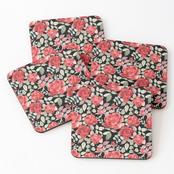 Item preview, Red roses and leaves watercolor floral pattern designed and sold by Flowersforbear.