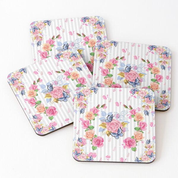 Item preview, Beautiful roses, butterflies & golden leaves floral watercolor art designed and sold by TheSeasonalYard.