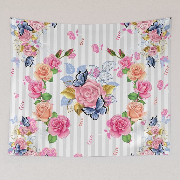 Item preview, Beautiful roses, butterflies & golden leaves floral watercolor art designed and sold by TheSeasonalYard.