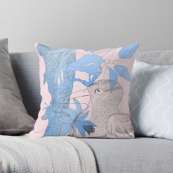 Bird in blue and pink Throw Pillow