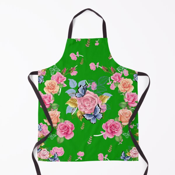 Item preview, Beautiful roses, butterflies & golden leaves floral green background designed and sold by TheSeasonalYard.