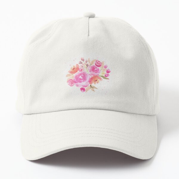 Watercolor pink floral bouquet with roses Dad Hat