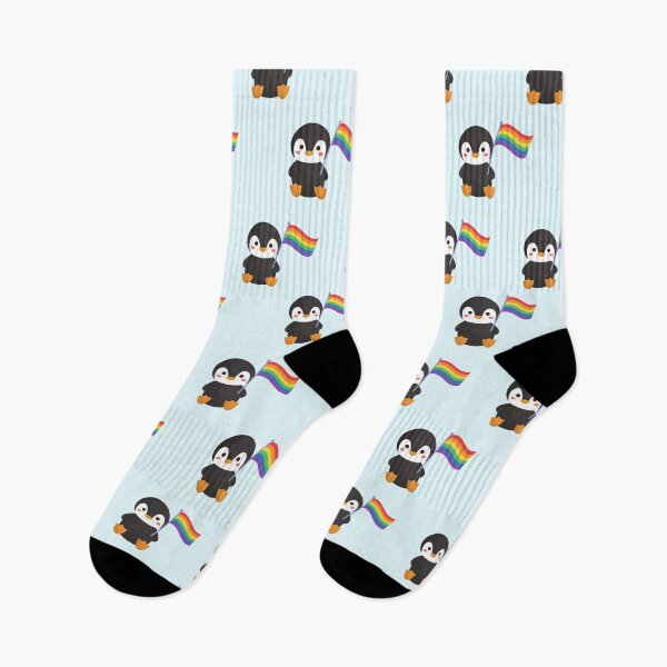 Item preview, Baby Penguin Holding Gay LGBT Rainbow Pride Flag designed and sold by PopFabrik.