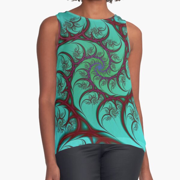 Red on Turquoise Spiral Sleeveless Top