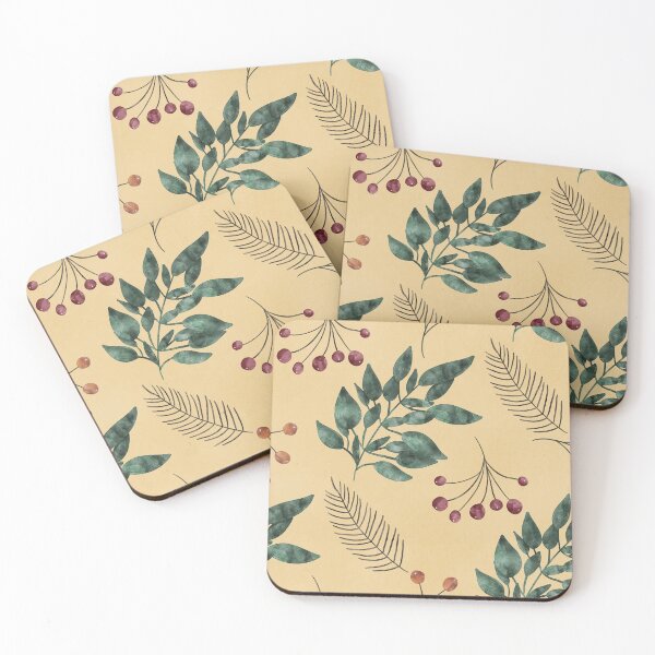 Item preview, Fall Watercolor Pattern with Leaves, Berries, Pine Branches designed and sold by Lavender Mint Graphics.
