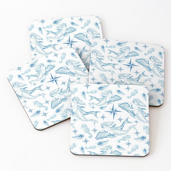 Item preview, Mermaid with Dolphin Nautical Pattern in navy blue on white designed and sold by yennyz.