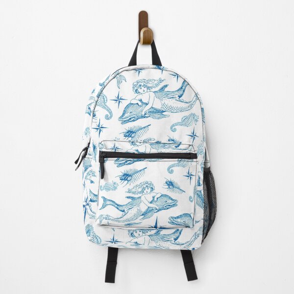 Item preview, Mermaid with Dolphin Nautical Pattern in navy blue on white designed and sold by yennyz.