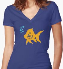Periodic Table Elemental Gold Fish Women's Fitted V-Neck T-Shirt