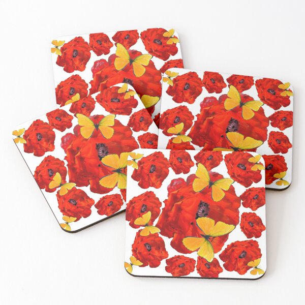 Item preview,  RED POPPY FLORAL GARDEN FLOWERS YELLOW BUTTERFLIES designed and sold by sharlesart.