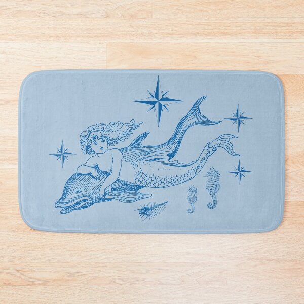Item preview, Mermaid with Dolphin Nautical Pattern in navy blue on light blue designed and sold by yennyz.