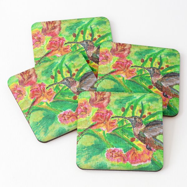 Item preview, Hummingbird and vibrant flowers designed and sold by MELODY1965.