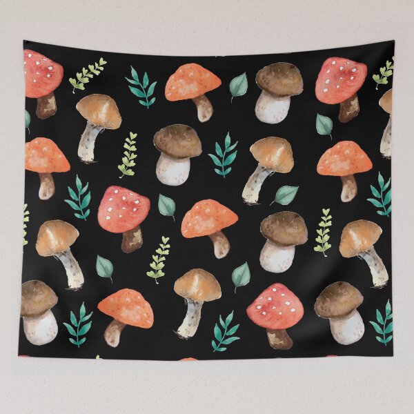 Item preview, Mushroom and Plant Leaves Cottegecore Aesthetic Repeating Pattern designed and sold by chloeinca.