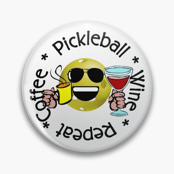 Item preview, Coffee, Pickleball, Wine, Repeat - Yellow pickleball ball with coffee mug and wine glass designed and sold by GreenCarbon2112.