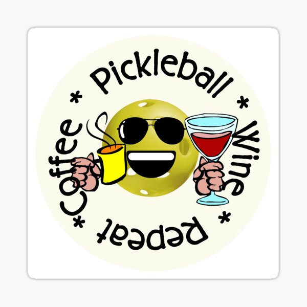 Item preview, Coffee, Pickleball, Wine, Repeat - Yellow pickleball ball with coffee mug and wine glass designed and sold by GreenCarbon2112.