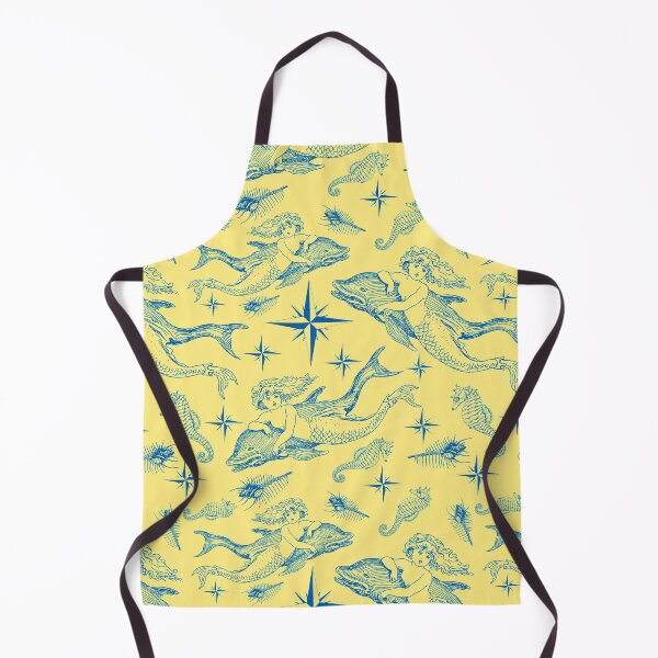 Item preview, Mermaid with Dolphin Nautical Pattern in navy blue on pastel yellow designed and sold by yennyz.