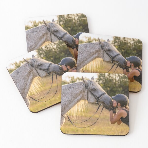 Item preview, Wonderful Lusitano horse, person giving kiss, in sunset, outdoors, on field. designed and sold by AylaHarbich.