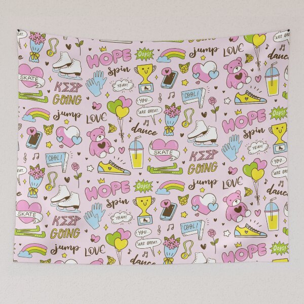 Item preview, Cute Figure Skating Doodles (Pink Background) designed and sold by TripleTriple.