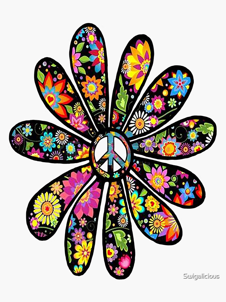 Hippie Trippy Flower Power Peace Sign Floral Sticker For Sale By Swigalicious Redbubble