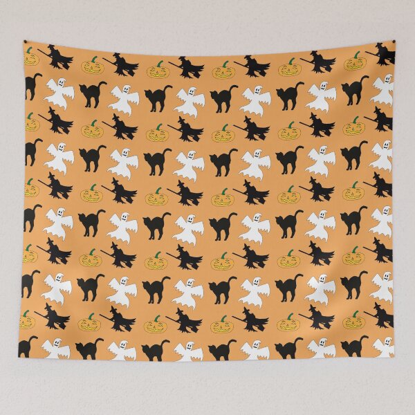 Item preview, Halloween Pattern, holiday, spooky, ghost, witches, pumpkins, cats designed and sold by Sandra O'Toole.