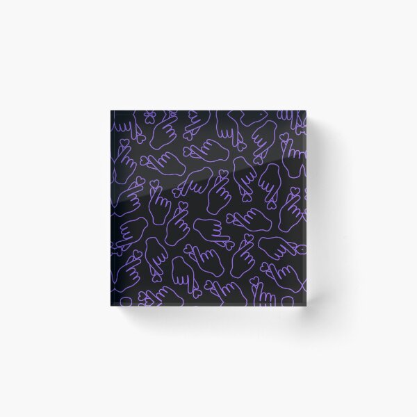 Finger Heart Purple on Black Acrylic Block