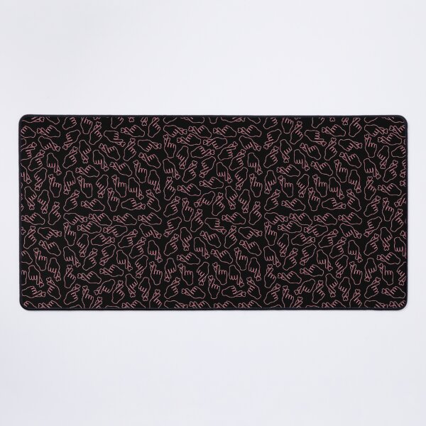 Finger Heart Pink on Black Desk Mat