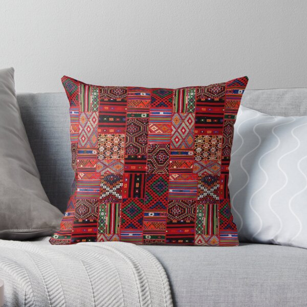 Bohemian Hippie Oriental Traditional Moroccan Collage Style Throw Pillow